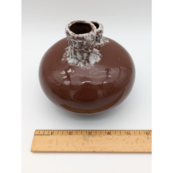 Vintage Studio Decor Vase with Glazed Brown and White Double Floral Holder - Picture 6 of 6